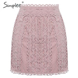 Simplee A-line lace embroidery women skirt Casual streetwear autumn female short skirt Party club ladies mini pink skirts
