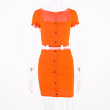 Toplook Neon Two Piece Sets Women's 2019 Short Sleeve Buttons Crop Top Skirt 2 Piece Matching Set Summer Female Club Outfits