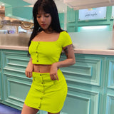 Toplook Neon Two Piece Sets Women's 2019 Short Sleeve Buttons Crop Top Skirt 2 Piece Matching Set Summer Female Club Outfits