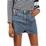 CALOFE Women Blue Ripped Casual Mini Denim Skirt 2019 Summer New Bodycon Women Skirt Basic Pocket Jeans Skirt Mid Waist Skirt