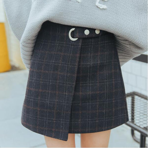 2019 Women'S Ulzzang Autumn And Winter Harajuku Thickened Woolen Plaid Retro Skirt Female Cute Japanese Kawaii Skirts For Women