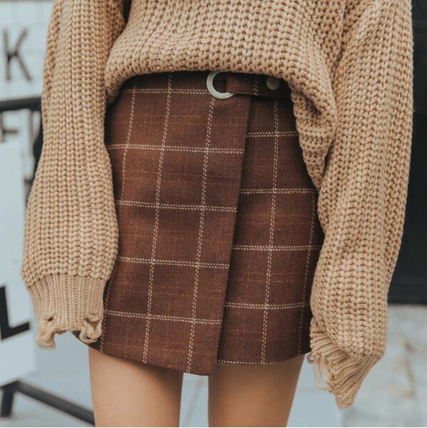 2019 Women'S Ulzzang Autumn And Winter Harajuku Thickened Woolen Plaid Retro Skirt Female Cute Japanese Kawaii Skirts For Women
