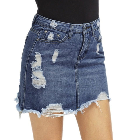 CALOFE Women Blue Ripped Casual Mini Denim Skirt 2019 Summer New Bodycon Women Skirt Basic Pocket Jeans Skirt Mid Waist Skirt