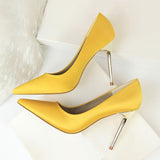 Metal Heel Shoes Women Silk Thin High Pumps Satin Heeled Sexy Elegant High Heels Yellow 34 42 43 Pointed Fashion Ladies Shoes