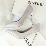 Metal Heel Shoes Women Silk Thin High Pumps Satin Heeled Sexy Elegant High Heels Yellow 34 42 43 Pointed Fashion Ladies Shoes