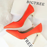 Metal Heel Shoes Women Silk Thin High Pumps Satin Heeled Sexy Elegant High Heels Yellow 34 42 43 Pointed Fashion Ladies Shoes