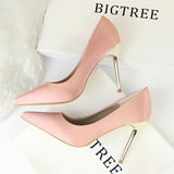 Metal Heel Shoes Women Silk Thin High Pumps Satin Heeled Sexy Elegant High Heels Yellow 34 42 43 Pointed Fashion Ladies Shoes