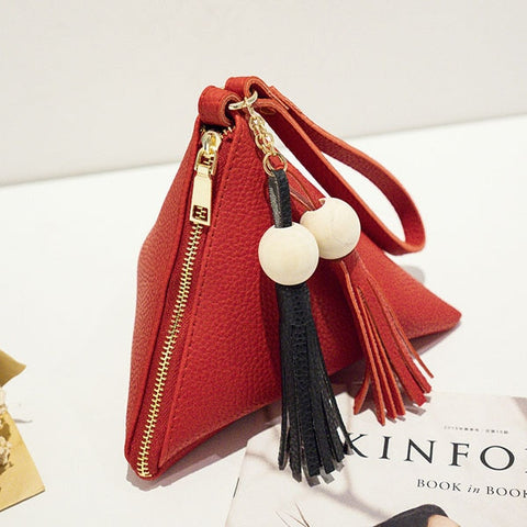 Mini Triangle Women Clutch Purse Hand Bag Wristlets Strap Small Women Bag Lady Clutches Casual Phone Package