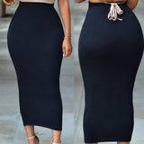 Women Sexy Skirt Clothes Solid Color Ladies Bandage High Waist Pencil Bodycon Maxi Skirts