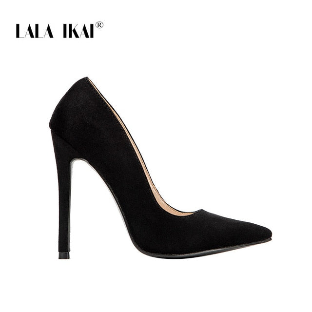 LALA IKAI Pumps Women Shoes Red Flock Slip-On Shallow Wedding Party Pointed Toe High Heels Pump Chaussures Femme 900C1722 -4