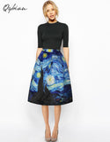 Qybian Faldas Vintage 2018 Van Gogh Print Ladies Skirts High waist Womens  Skirts