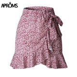 Aproms Multi Dot Print Short Mini Skirts Women Summer Ruffle High Waist Bow Tie Skirt Ladies Streetwear Slim Bottoms Saias 2019