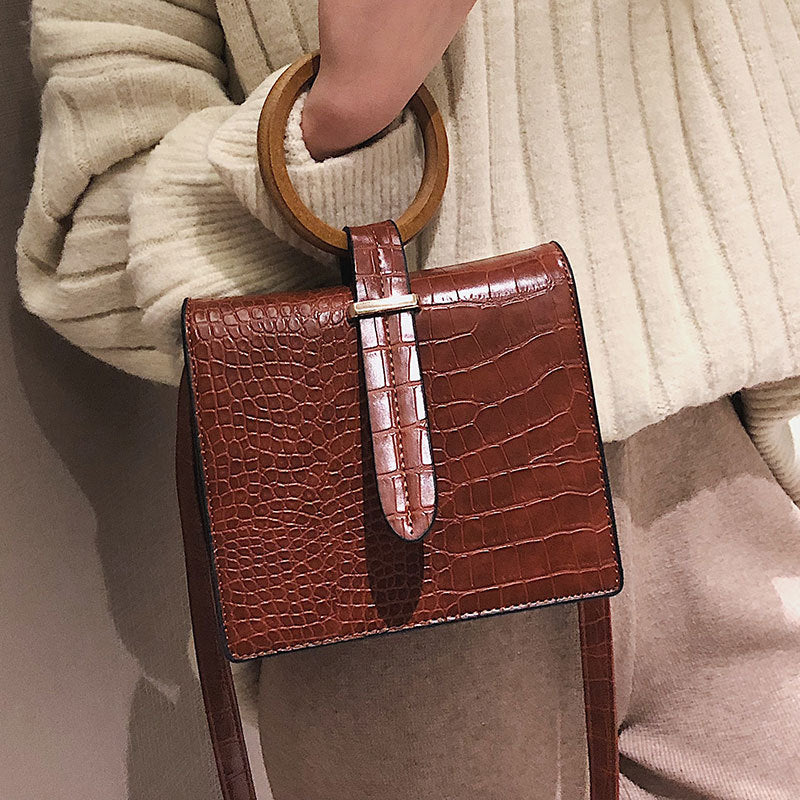 Luxury Wooden Top Handle Women Bag Crocodile Pattern Women Handbag Designer Shoulder Messenger Bag Ladies Hand Bags  Purse 2019