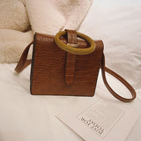Luxury Wooden Top Handle Women Bag Crocodile Pattern Women Handbag Designer Shoulder Messenger Bag Ladies Hand Bags  Purse 2019