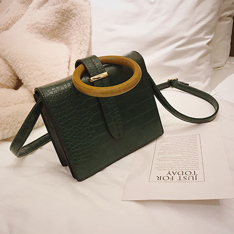 Luxury Wooden Top Handle Women Bag Crocodile Pattern Women Handbag Designer Shoulder Messenger Bag Ladies Hand Bags  Purse 2019