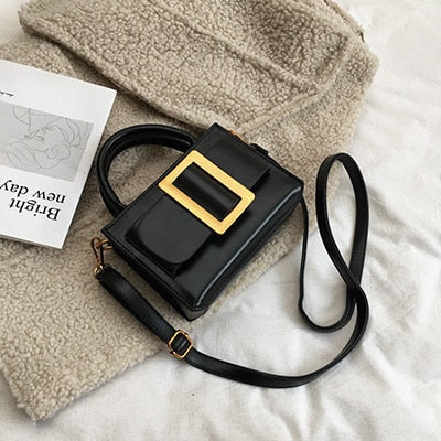 Designer Small Crossbody Bags With Belt Buckle Decoration Vintage Leather Handbags and Purses Female Shoulder Messenger Hand Bag
