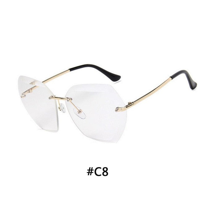 2019 Luxury Vintage Rimless Sunglasses Women Brand Designer Oversized Sunglasses Female Sun Glasses for Lady Mirror Shades UV400