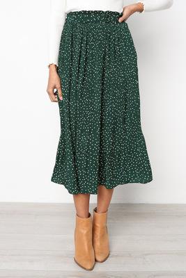 2019 Summer Casual Chiffon Print Pockets High Waist Pleated Maxi Skirt Womens Long Skirts For Women