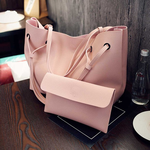 Female Hand Bag 2Pcs Fashion Women Luxury Handbag Large Tote Purse  Crossbody Satchel Pu Leather Shoulder Messenger Bag Brown