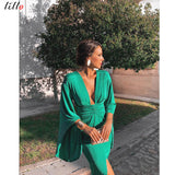 Fashion sexy green dress Hot new style Deep V dress Slim party dress temperament retro style