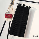 Hanyiren Pencil Skirt High Waist 2019 Autumn Winter Women Elegant Knitted Bodycon Skirt Black Solid Ladies Office Wear Skirts