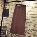 Hanyiren Pencil Skirt High Waist 2019 Autumn Winter Women Elegant Knitted Bodycon Skirt Black Solid Ladies Office Wear Skirts