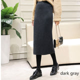 Hanyiren Pencil Skirt High Waist 2019 Autumn Winter Women Elegant Knitted Bodycon Skirt Black Solid Ladies Office Wear Skirts