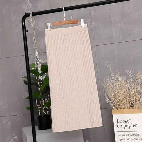 Hanyiren Pencil Skirt High Waist 2019 Autumn Winter Women Elegant Knitted Bodycon Skirt Black Solid Ladies Office Wear Skirts