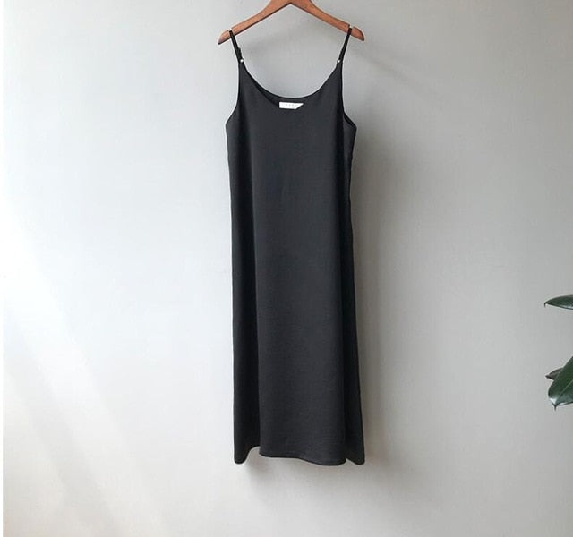 2019 women summer satin dress luxury shiny sundress vintage imitation silk dress korean fashion