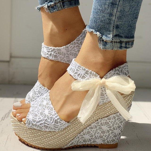 INS Hot Lace Leisure Women Wedges Heeled Women Shoes 2019 Summer Sandals Party Platform High Heels Shoes Woman